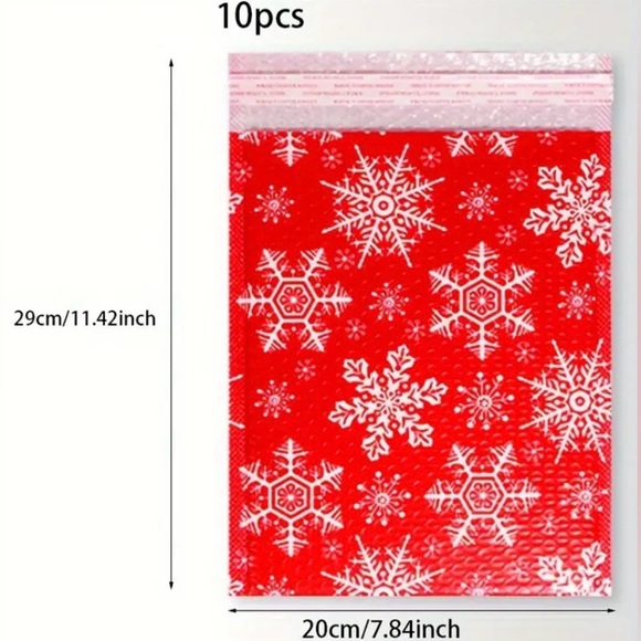 10 BUBBLE MAILERS & 10 STICKERS RED SNOWFLAKE approx 8”x12” SELF- ADHESIVE - Picture 9 of 10